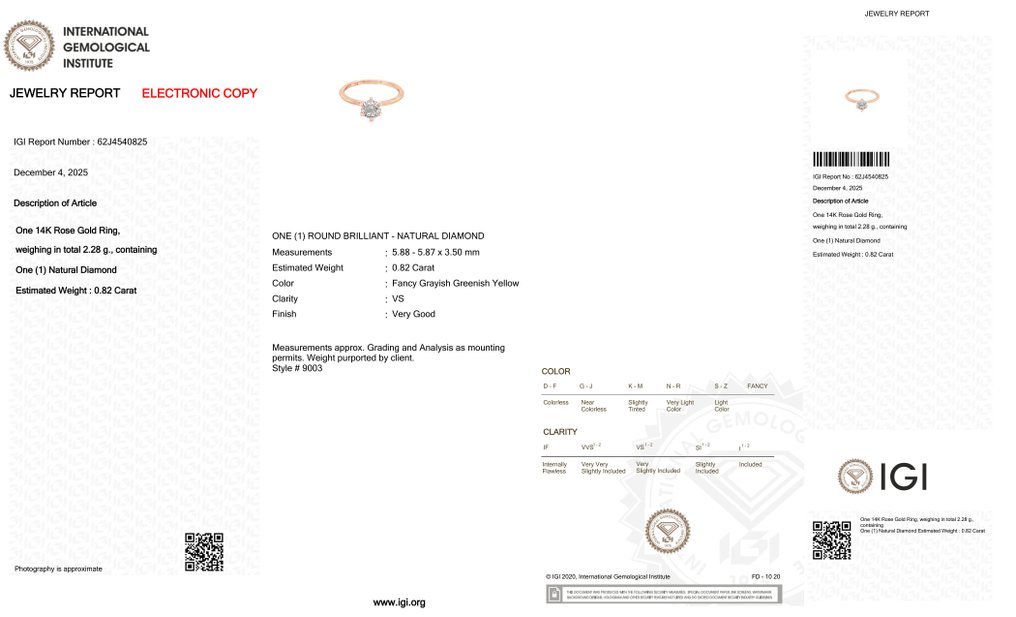 没有保留价 - 戒指 - 14K包金 玫瑰金 -  0.82ct. tw. 钻石 (天然色彩的) #3.2