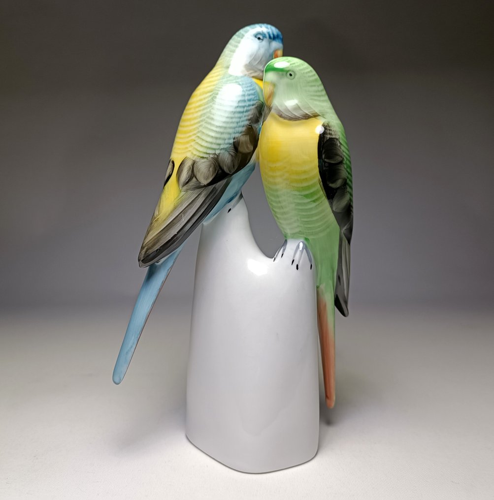 Hollohaza - 雕塑, Art Deco Parrots - 18 cm - 瓷 #1.0