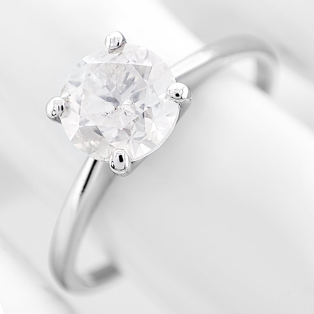 Sem preço de reserva - Anel - 14 K Ouro branco - 1.01ct. tw. Diamante (Natural) - Certificado IGI #1.0