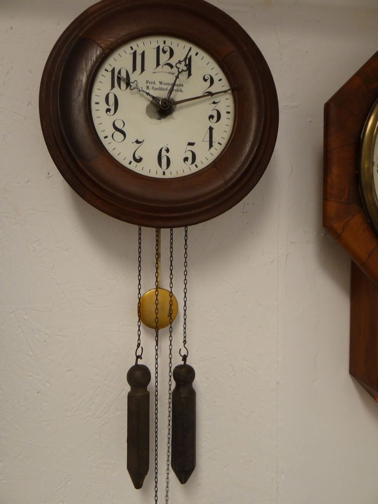 闹钟 -   木 - 1850-1900 - 古董钟表带有铜锣 #4.3