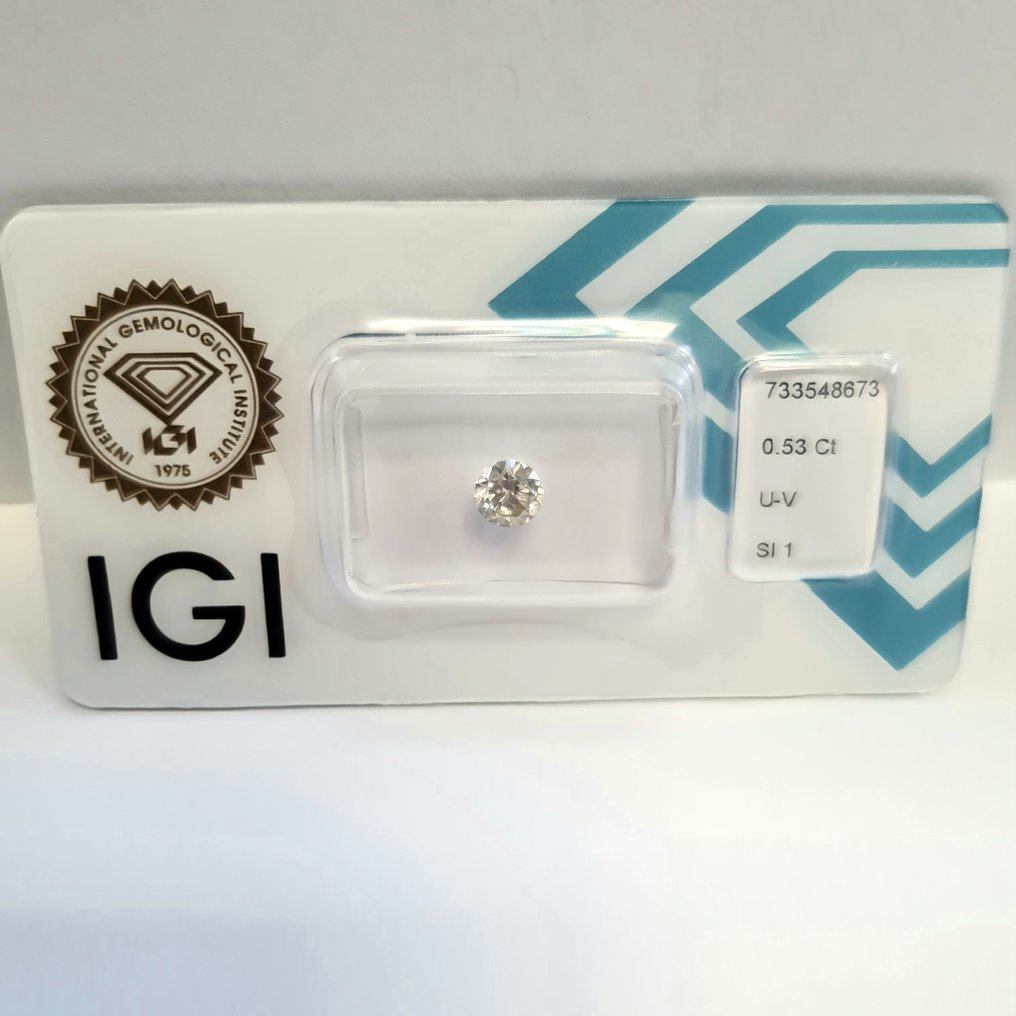 没有保留价 - 1 pcs 钻石 (天然) - 0.53 ct - 圆形 - SI1 微内含一级 - 国际宝石研究院(IGI) - U - V #3.2