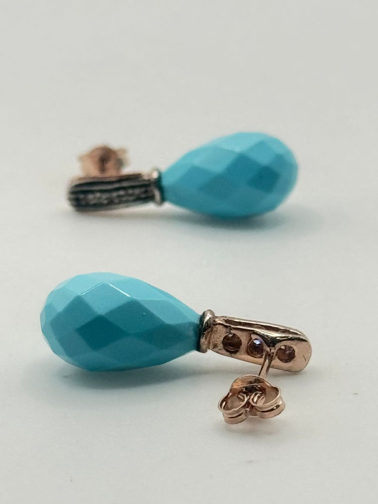 Nincs minimálár - Drop fülbevaló - 9 Kt Ezüst, Rózsa arany Türkiz - Gyémánt #2.1