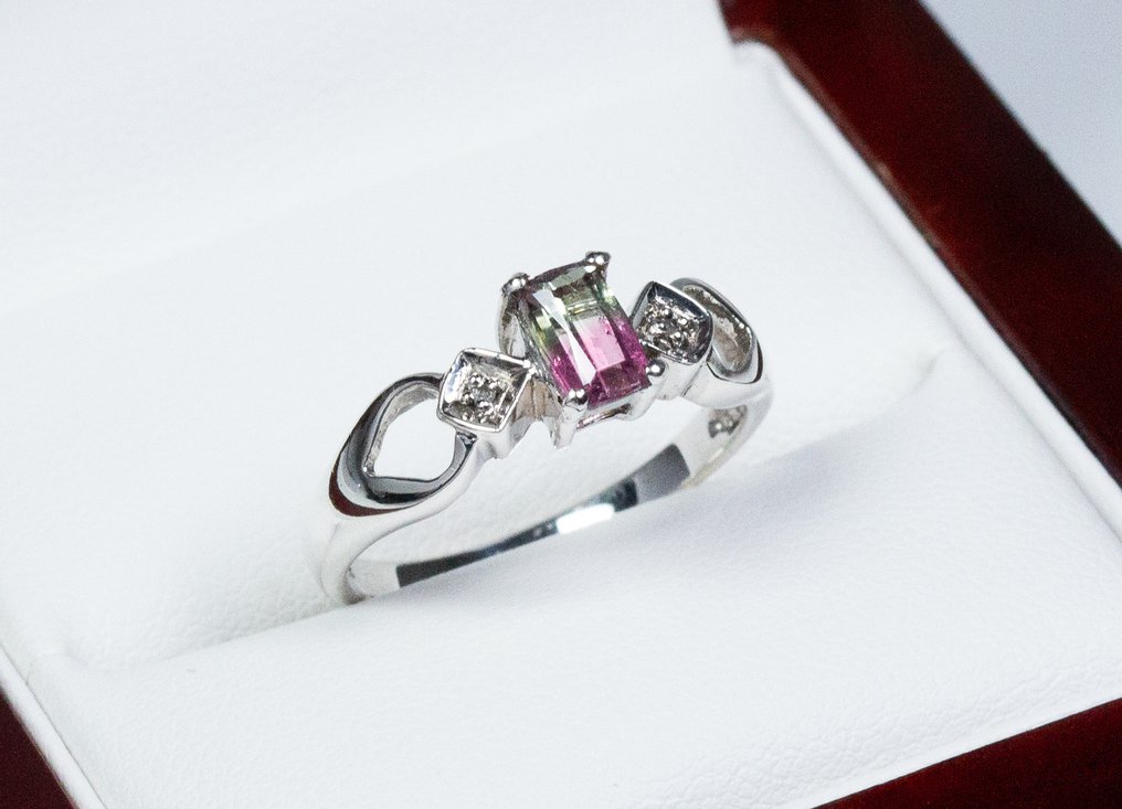 沒有保留價 - 戒指 925 银 - 西瓜碧玺 - 钻石 #1.0