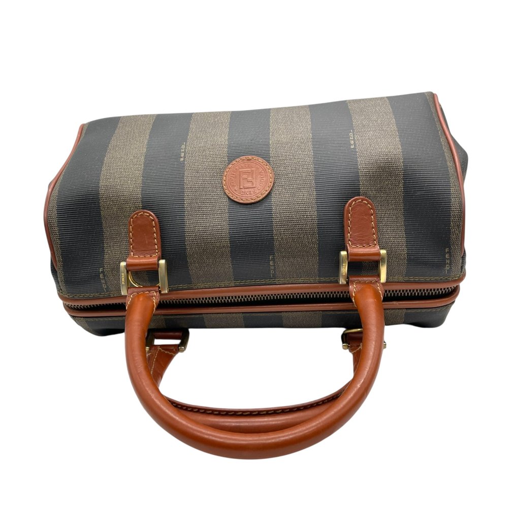 Fendi - Pequin Stripe Vintage Mini Boston Handbag Coated Canvas and Leather - Torebka #4.3