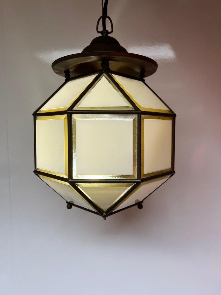 掛燈 - 義大利燈籠/吊燈設計，黃銅切割玻璃。 - 手工制作, 穆拉諾玻璃 - Art Deco #3.2