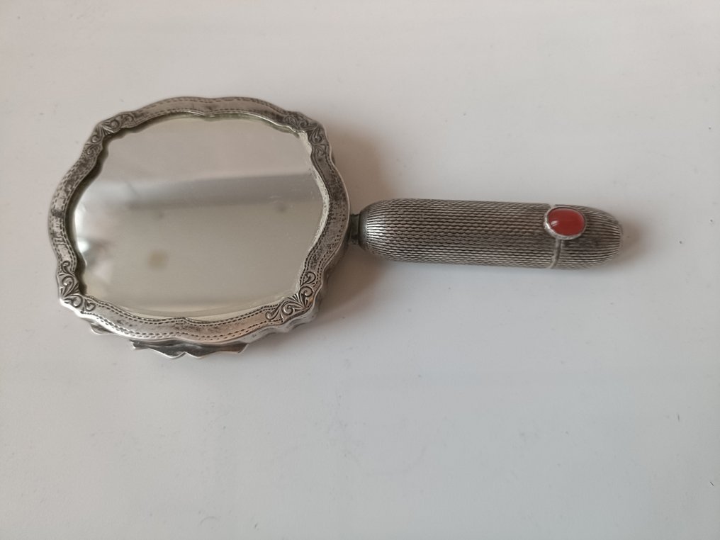 Lusterko ręczne - Argento 800. Lustro z portfelem na monety i puderniczką. #1.0