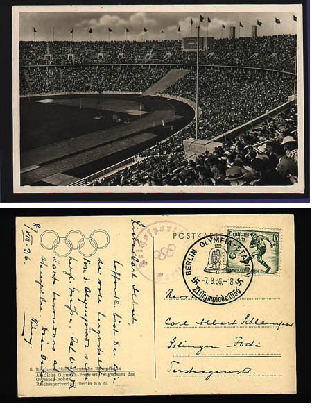 德意志帝国 1936 - 1936年奥林匹克运动会 - 5张带有特殊邮戳和插图的特别卡片 #3.2
