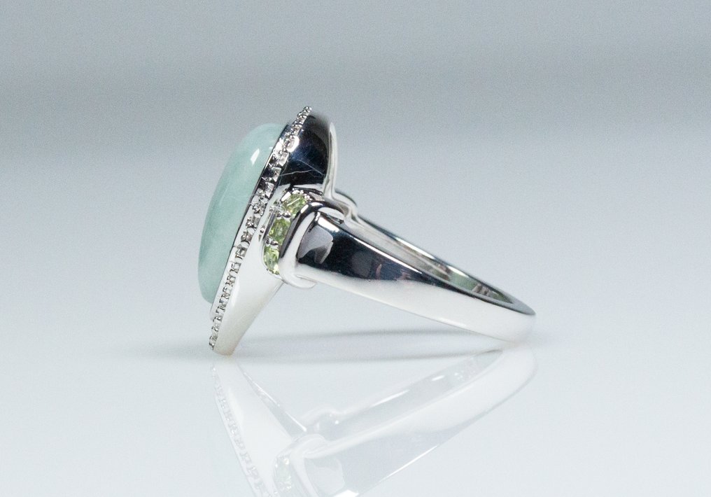 Fără preț de rezervă - Inel - Argint 925 - Jad - Peridot - Diamante #3.2