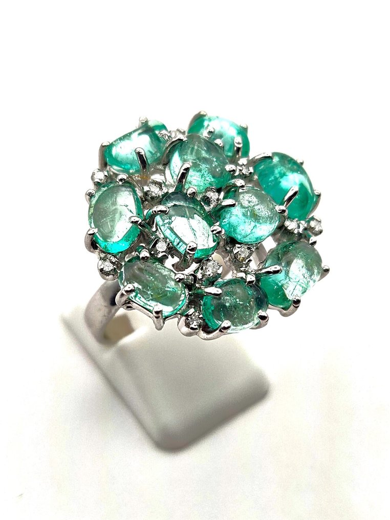 Ingen reservasjonspris - Ring Sølv - 7.71ct. tw. Smaragd - Diamant #1.0