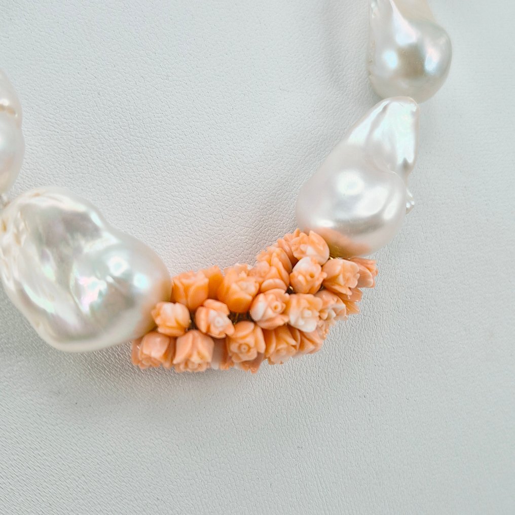 Corallo - Argento - Collana - PERLE E ROSE IN CORALLO #3.2