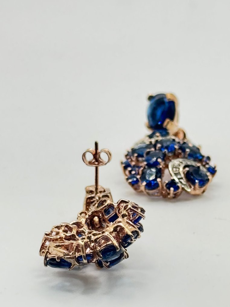 Nincs minimálár - Drop fülbevaló - 9 Kt Ezüst, Rózsa arany - 2.78ct. tw. Zafír - Gyémánt #2.1