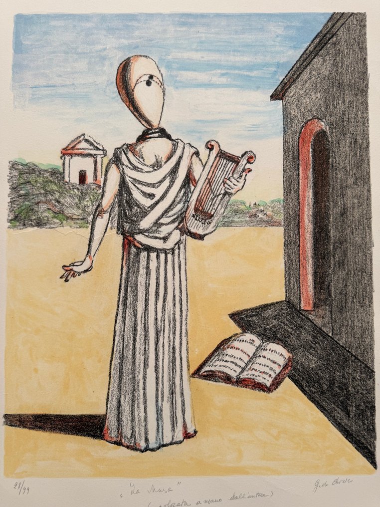 Giorgio De Chirico (1888-1978) - “La musa della storia” - colorata a mano #1.0
