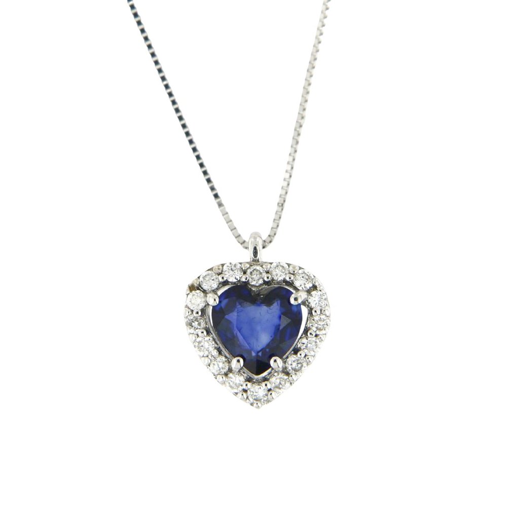沒有保留價 - Bliss - 頸鏈 - 18 克拉 白金 -  0.58ct. tw. 藍寶石 - 鉆石 #1.0