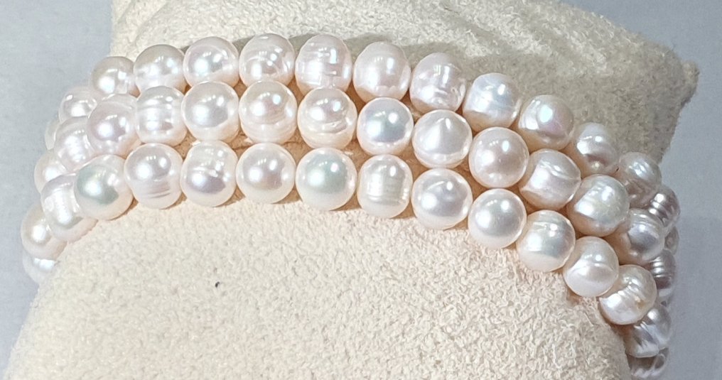 天然淡水珍珠 - 3圈 - 光荣的圣人之州 - 925纯银 - 手镯 #2.1