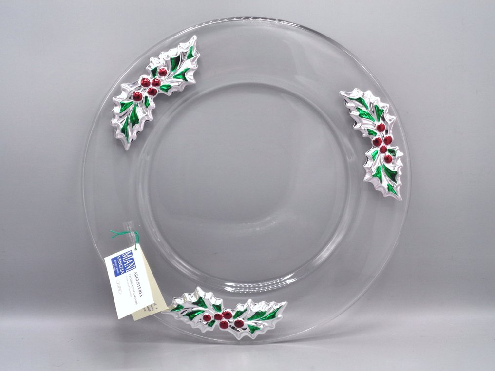 PG-MIANI Argenteria - Tablett - Versilbert, Mosaikglas und Glas - Weihnachtliche Stechpalme #2.1