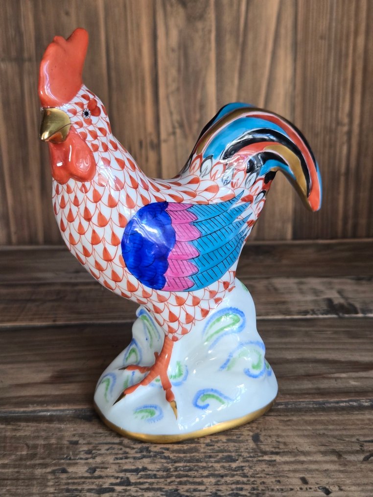 Herend - Statue, Red Fishnet Rooster - 145 mm - Porcelain #1.0