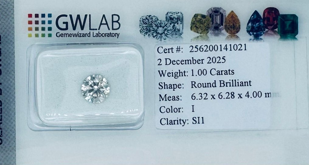 No Reserve Price - 1 pcs Diamond  (Natural)  - 1.00 ct - Round - I - SI1 - Gemewizard Gemological Laboratory (GWLab) #2.1