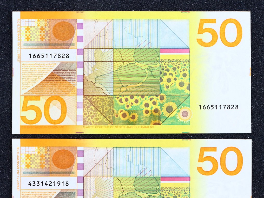 Hollandia. 2x 50 Gulden 1982 / Zonnebloem / 1x Prachtig UNC / 1x UNC / #100-1 #4.3