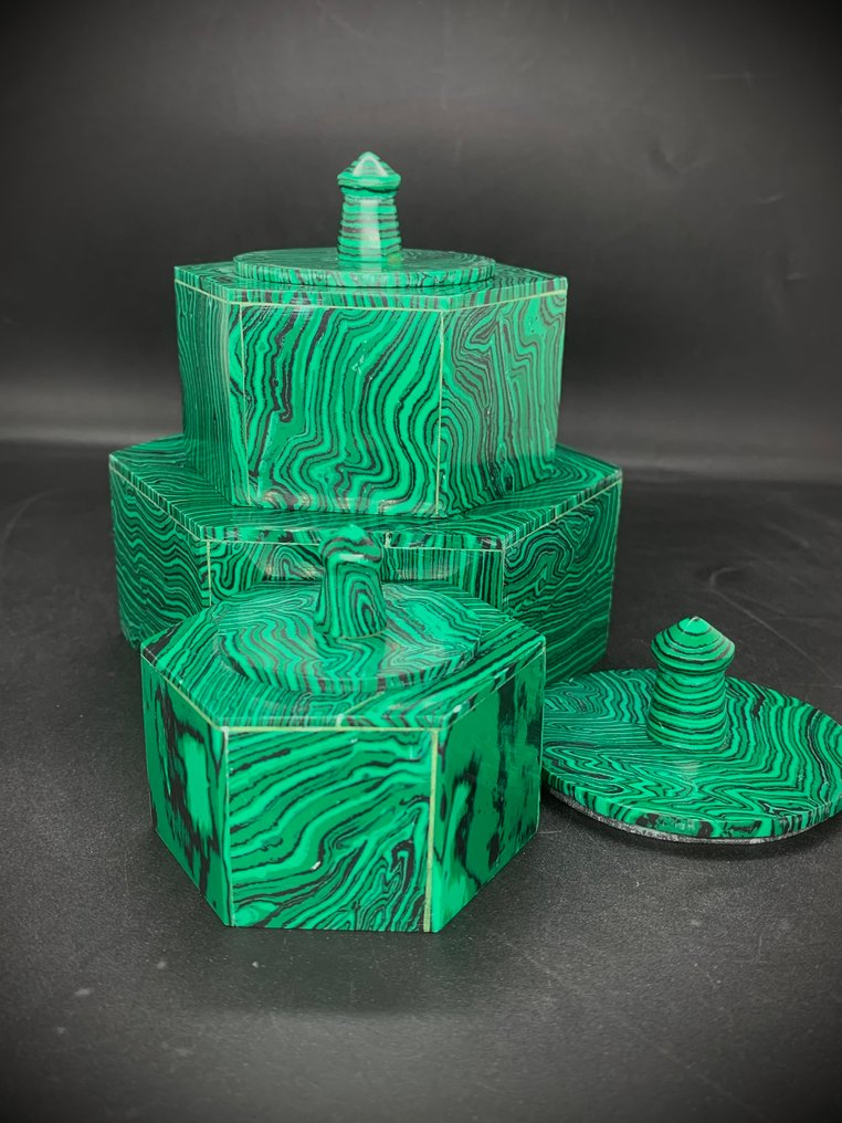 Φυσικό κουτί κοσμημάτων από μάλαχιτ – Χειροποίητο από το Κονγκό - 680γρ - (3). Κοσμήματα- 680 g - (3) #2.1