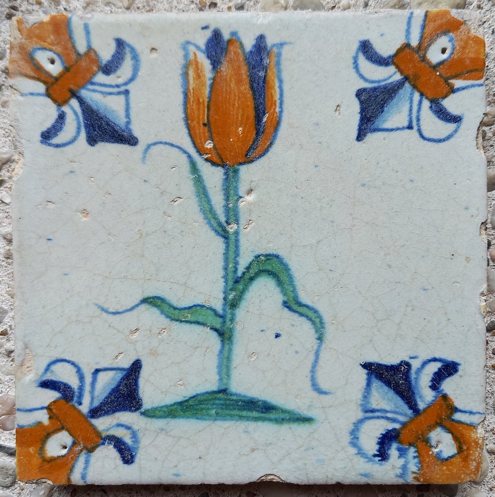  Cserép - Régi csempe tulipánnal. - 1600-1650  #3.2