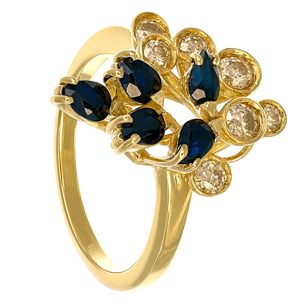 Δαχτυλίδι - 18 καράτια Κίτρινο χρυσό -  1.05ct. tw. Ζαφείρι - Διαμάντι #1.0