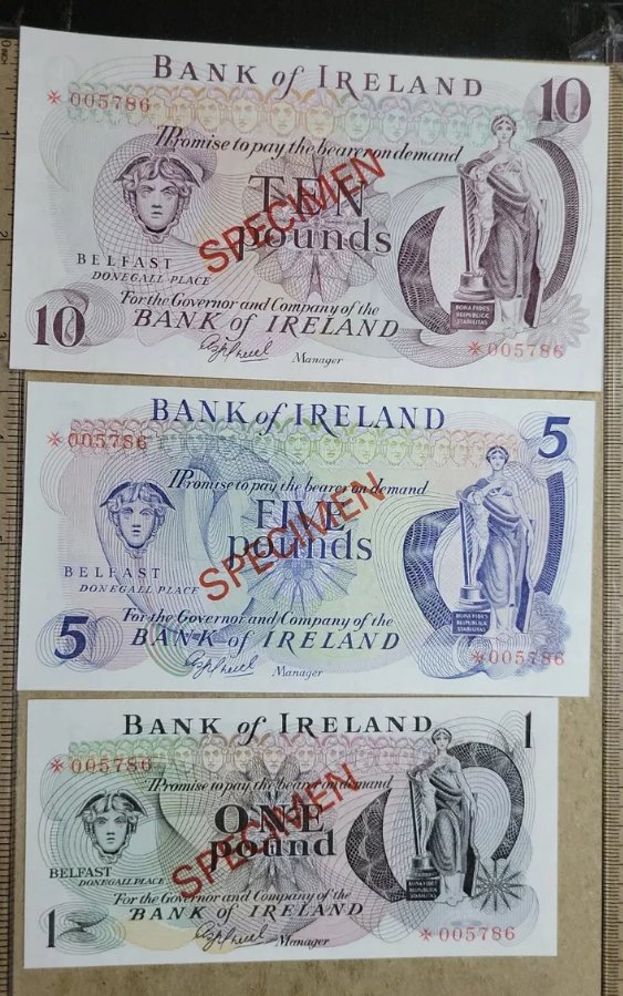 Northern Ireland. - 1, 5 and 10 Pounds ND (1978) - Franklin Mint SPECIMEN - Part of CS1  (No reserve price) #1.0