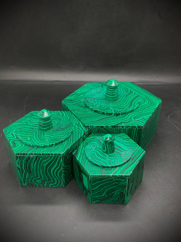 Φυσικό κουτί κοσμημάτων από μάλαχιτ – Χειροποίητο από το Κονγκό - 680γρ - (3). Κοσμήματα- 680 g - (3) #3.2