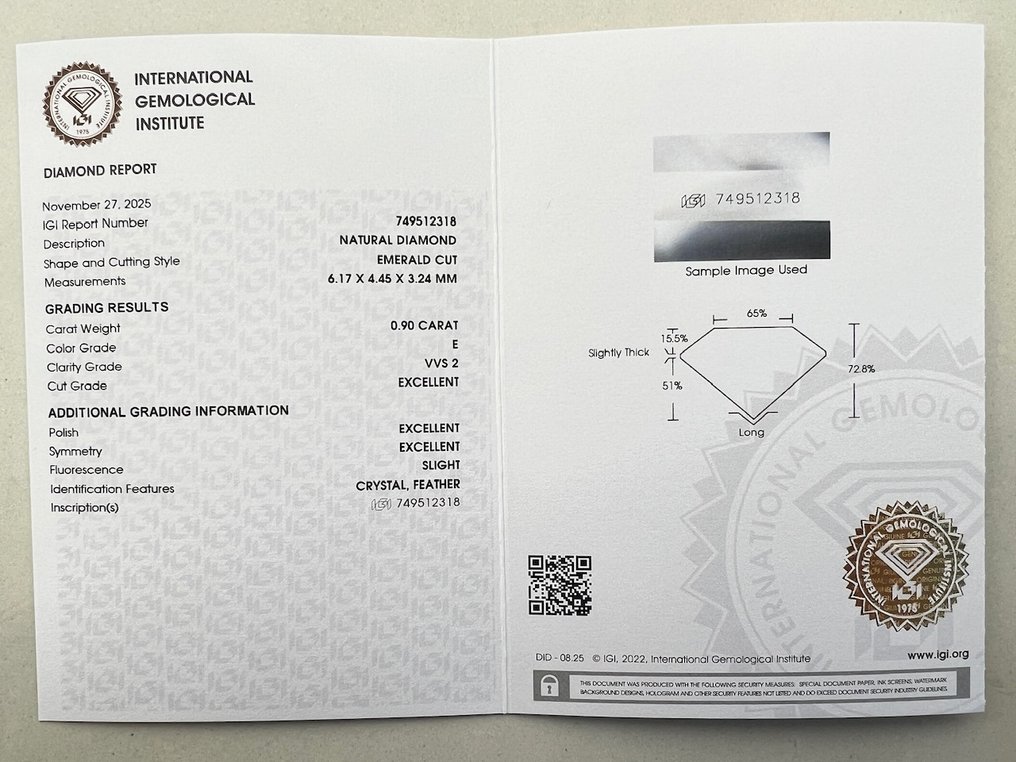 没有保留价 - 1 pcs 钻石 (天然) - 0.90 ct - 祖母绿 - E - VVS2 极轻微内含二级 - 国际宝石研究院(IGI) #3.2
