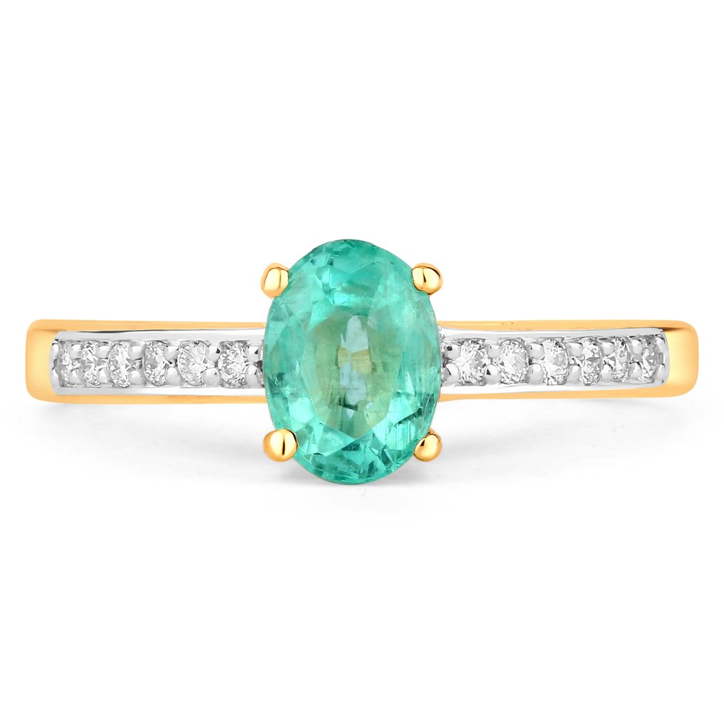 Ring - 14 karat Gull - 1.20ct. tw. Smaragd - Diamant #1.0