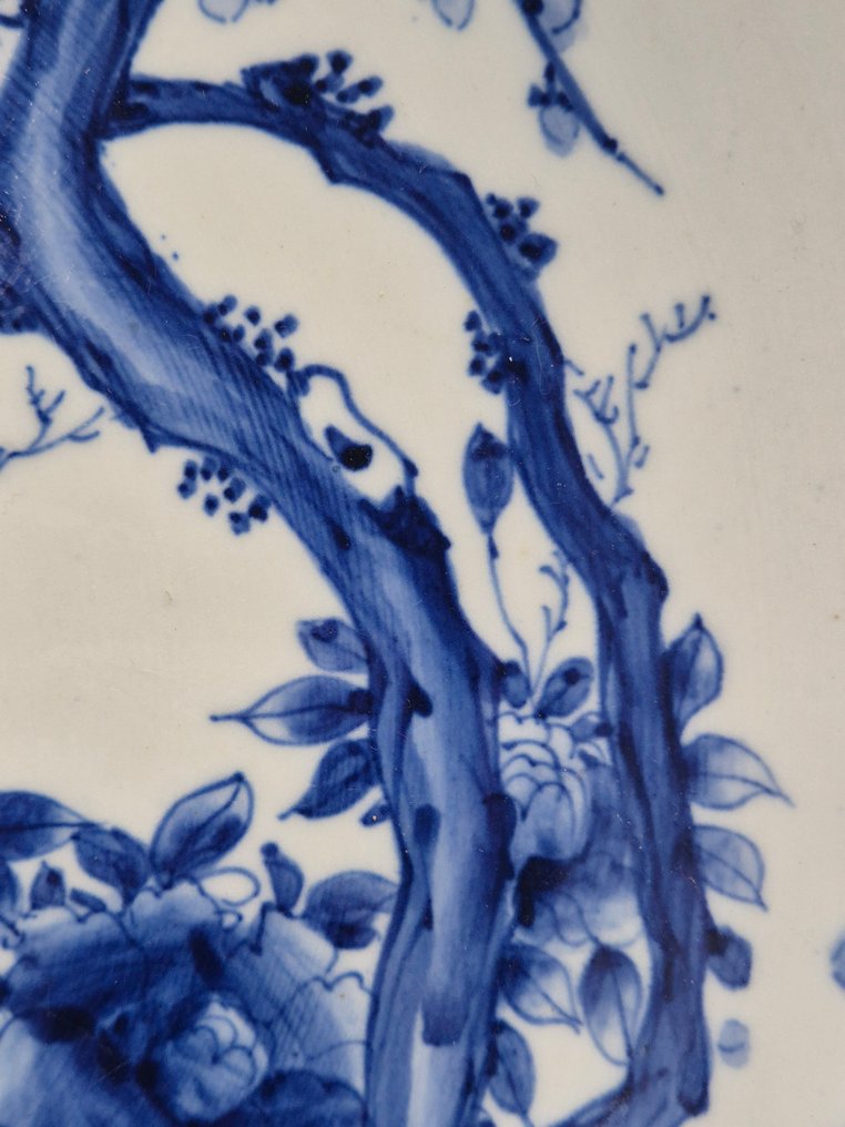 Plato - Chinesische Blau-Weiß-Schale – Porzellan mit Vogel- und Pflaumenblütenmalerei, unbezeichnet - Porcelana #2.1