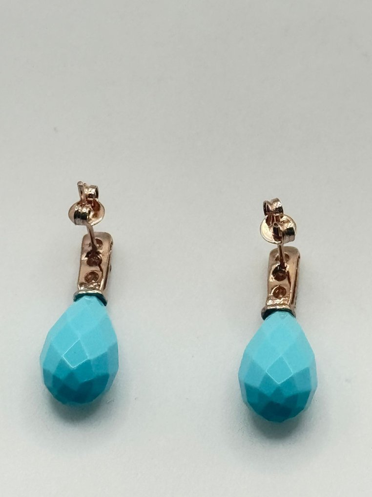 Nincs minimálár - Drop fülbevaló - 9 Kt Ezüst, Rózsa arany Türkiz - Gyémánt #4.3