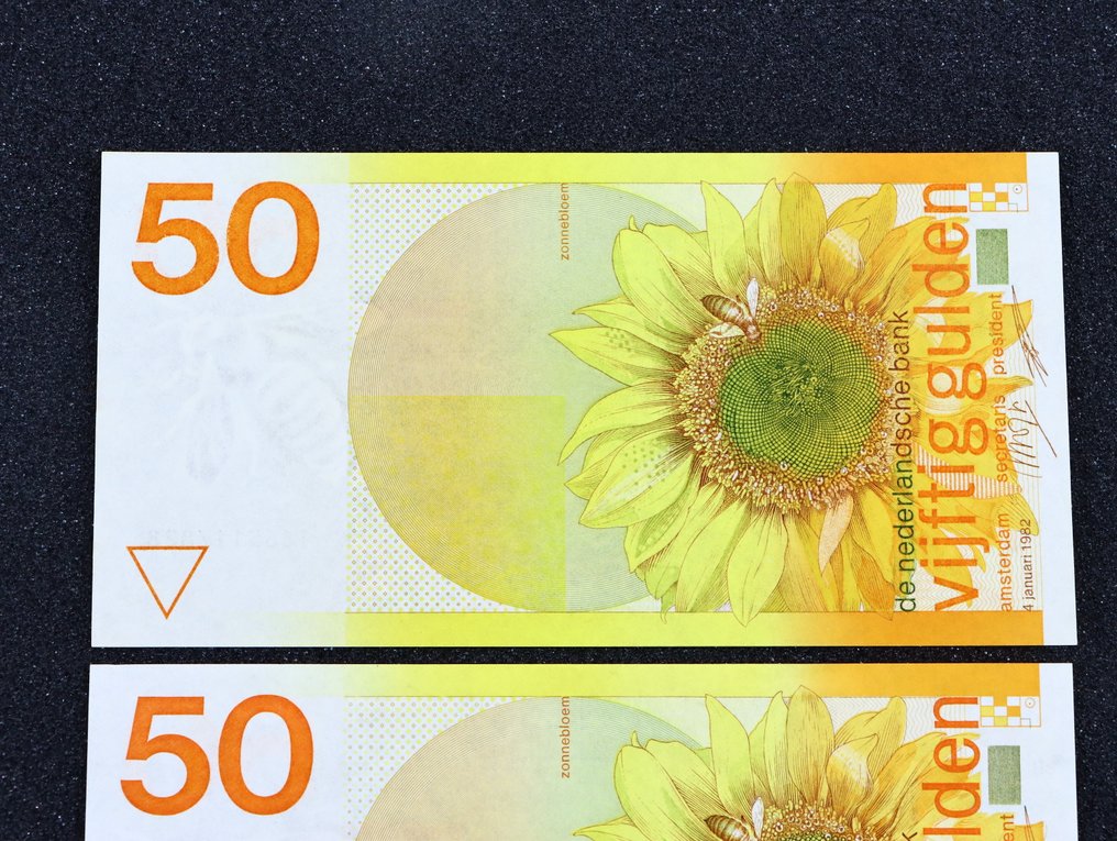 Hollandia. 2x 50 Gulden 1982 / Zonnebloem / 1x Prachtig UNC / 1x UNC / #100-1 #1.0