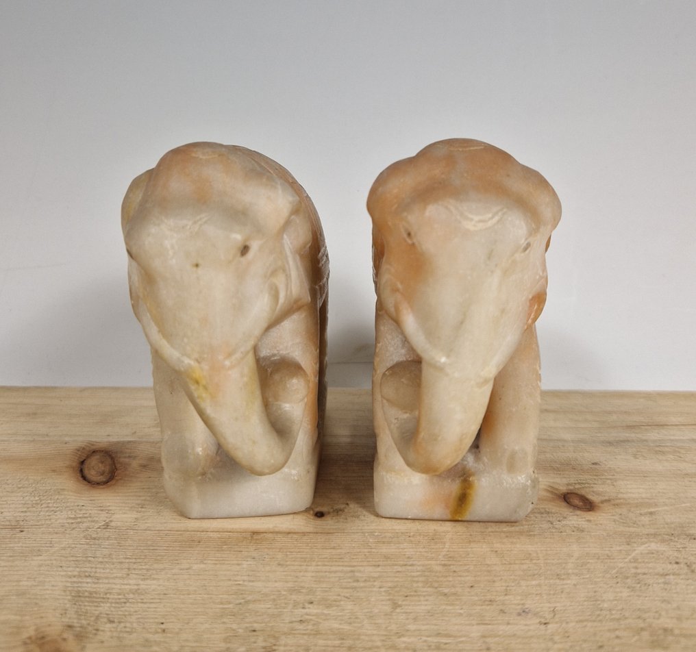 Sculpture, coppia di elefanti - 10.5 cm - Marble #3.2