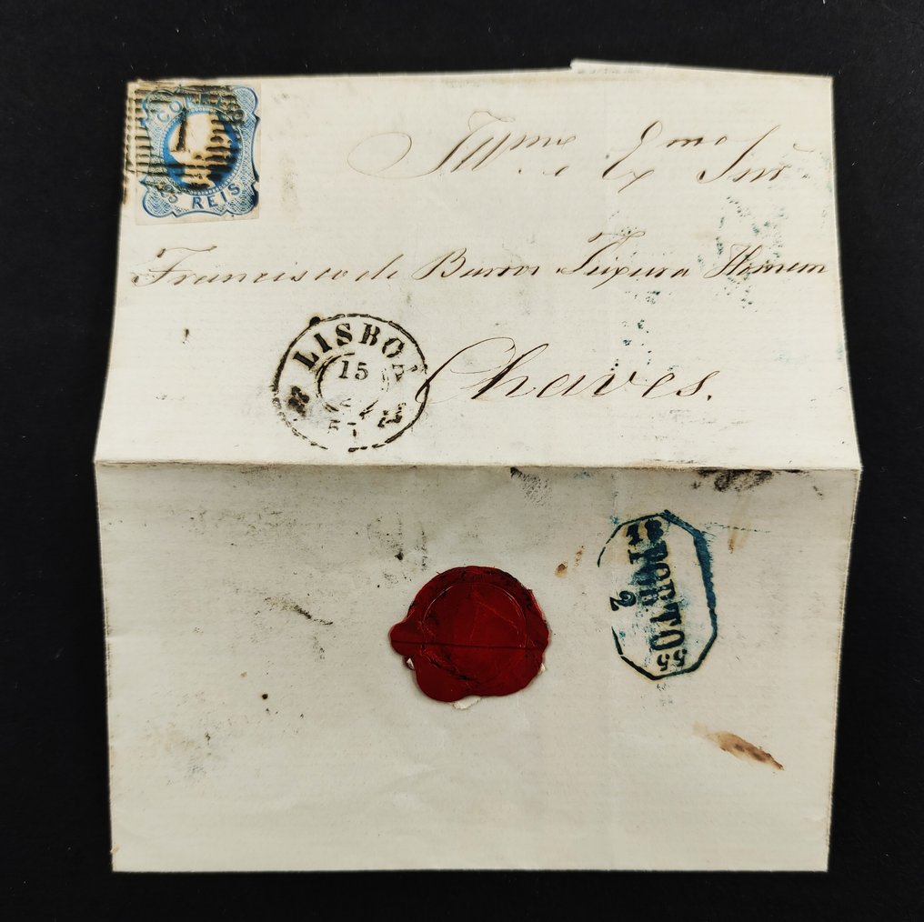 Portugal - Document - Portuguese Historic Doc: Letter from Lisbon to Chaves with stamp, postmarks and wax seal - 1855 #1.0