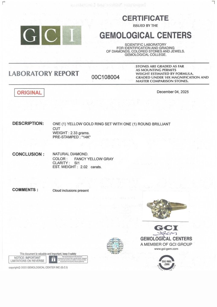 χωρίς τιμή ασφαλείας - Δαχτυλίδι αρραβώνων - 14 καράτια Κίτρινο χρυσό -  2.02ct. tw. Διαμάντι (Φυσικού χρώματος) #3.2