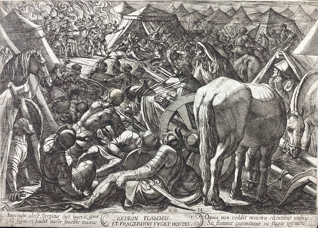 Antonio Tempesta (1555-1630) - Gedeone mette in fuga i nemici nel loro accampamento #1.0