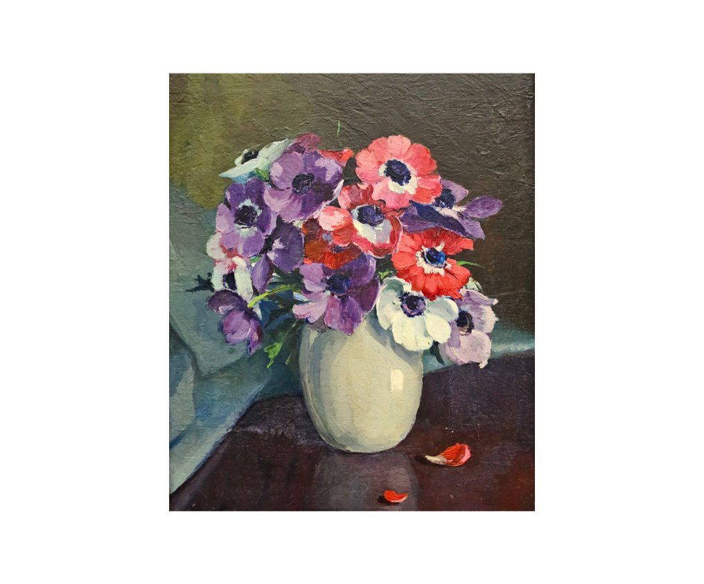 European school (c.1930) - Anemones in a earthenware vase #1.0