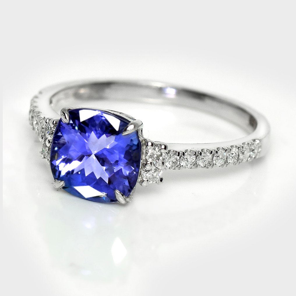 Sans prix de réserve - Bague - 14 carats Or blanc, HRD 1,76 ct Bleu Intense - 2.00ct. tw. Tanzanite - Diamant #2.1