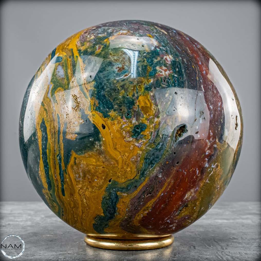 Natural Very Artistic Ocean Jasper-Agate Sphere, with little druses- 5106.18 g #1.0