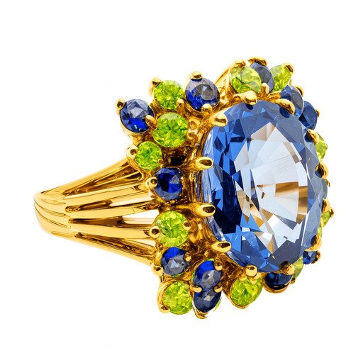 没有保留价 - 戒指 银, Gold-plated 蓝宝石 - 11,80 kt. - 黄金 24 kt. #1.0