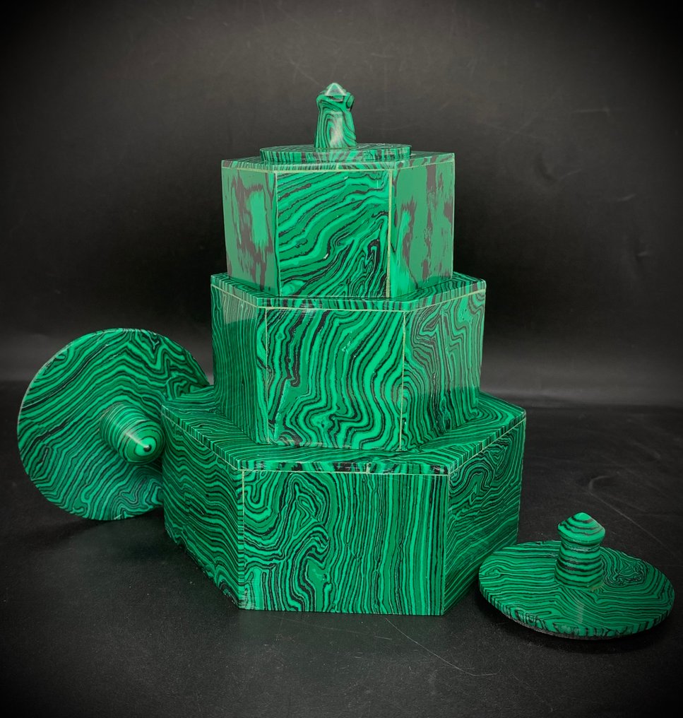 Φυσικό κουτί κοσμημάτων από μάλαχιτ – Χειροποίητο από το Κονγκό - 680γρ - (3). Κοσμήματα- 680 g - (3) #1.0