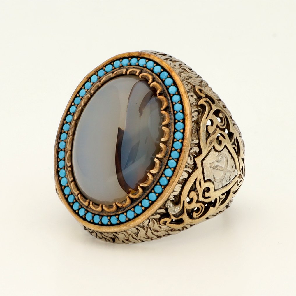 Sem preço de reserva - Anel Prata - Ágata e turquesa #1.0