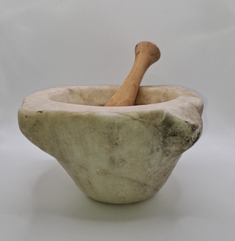 Mortaio e pestello - Marmo, Legno - Antico mortaio in marmo #1.0