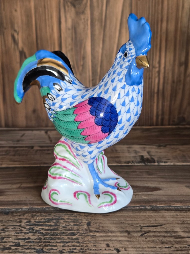 Herend - 塑像, Rooster Blue Fishnet - 145 mm - 瓷 #1.0