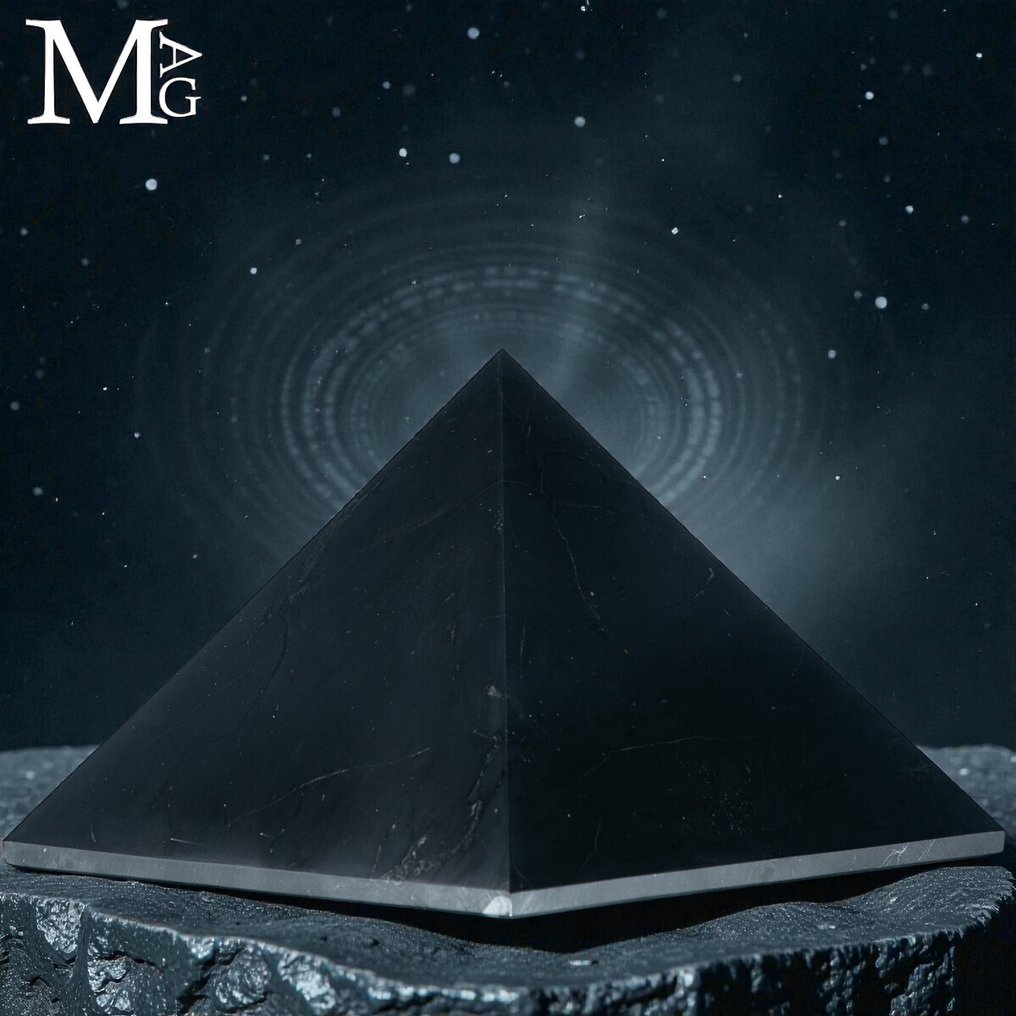 Shungite – De oerenergie van oude koolstof Piramide in Shungite Oudkoolstofmonolieten van 2 miljard jaar oud. - Hoogte: 140 mm - Breedte: 200 mm- 5109 g #3.2