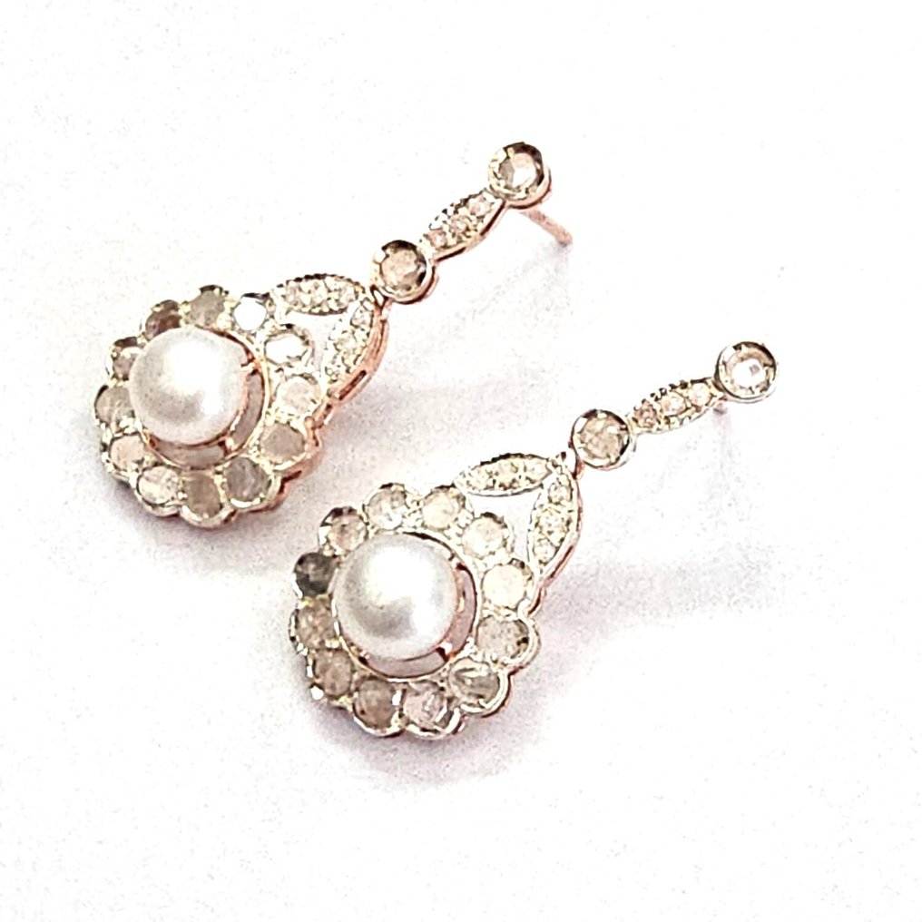 χωρίς τιμή ασφαλείας - Σκουλαρίκια - 9 kt. Ροζ χρυσό, Ασημί - Διαμάντι #2.1