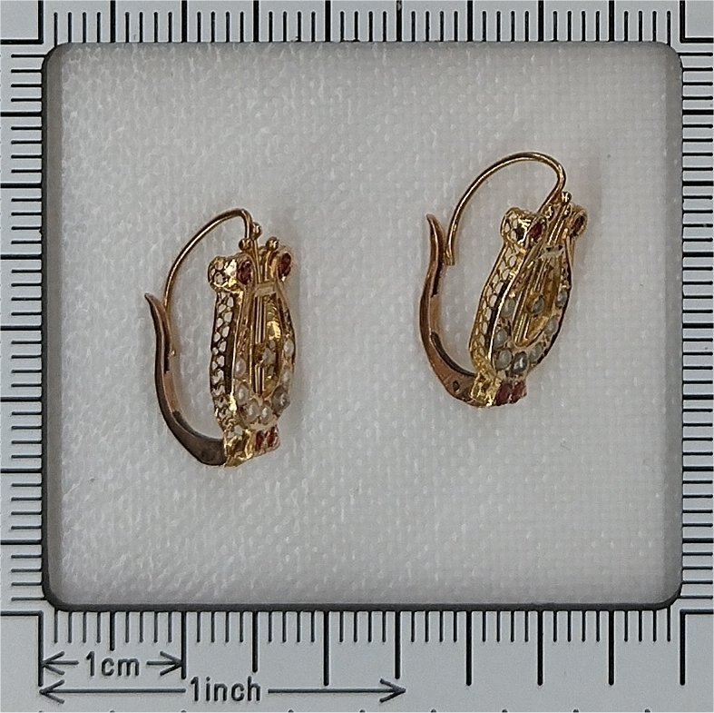 Sans prix de réserve - Boucles d'oreilles - 18 carats Or jaune - Harp, antique vers 1900 #4.3