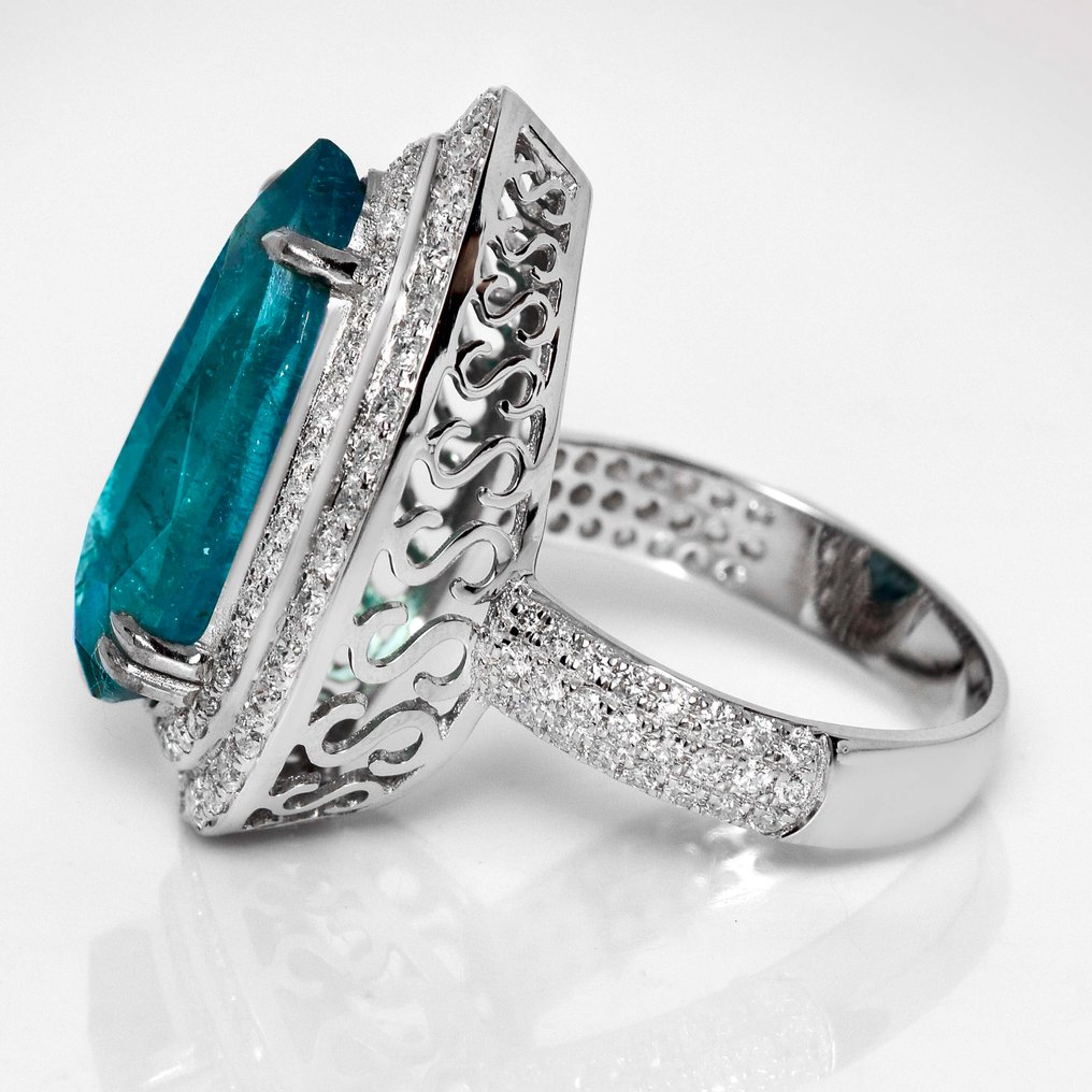 Nincs minimálár - Gyűrű - 18 kt. Fehér arany, IGI 7.89 ct Zambia Intenzív Zöld - 9.07ct. tw. Smaragd - Gyémánt #3.2