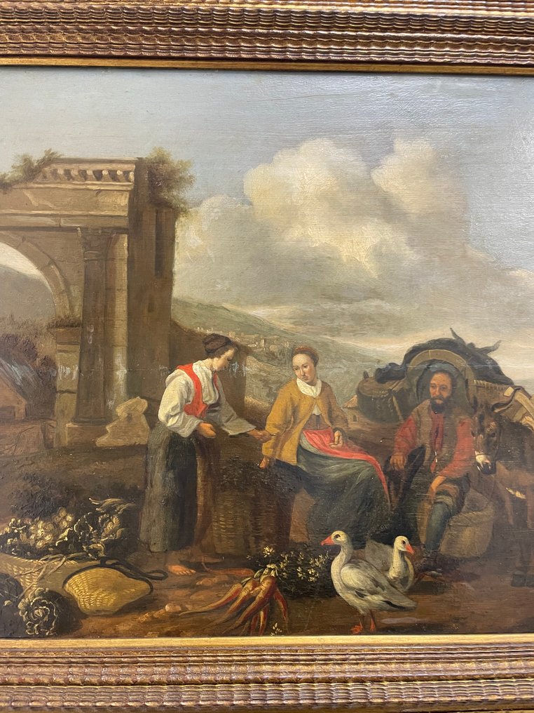 Italiensk skole (XVII) - Scena di mercato con figure presso rovine classiche romane #3.2