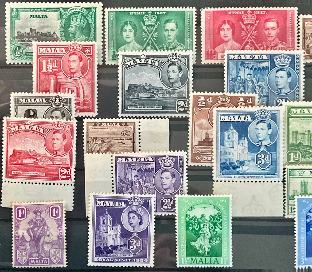 British Commonwealth 1901/1947 - Gibraltar and Malta in 2 stock cards with mint and unused stamps + complete set. - Michel #2.1